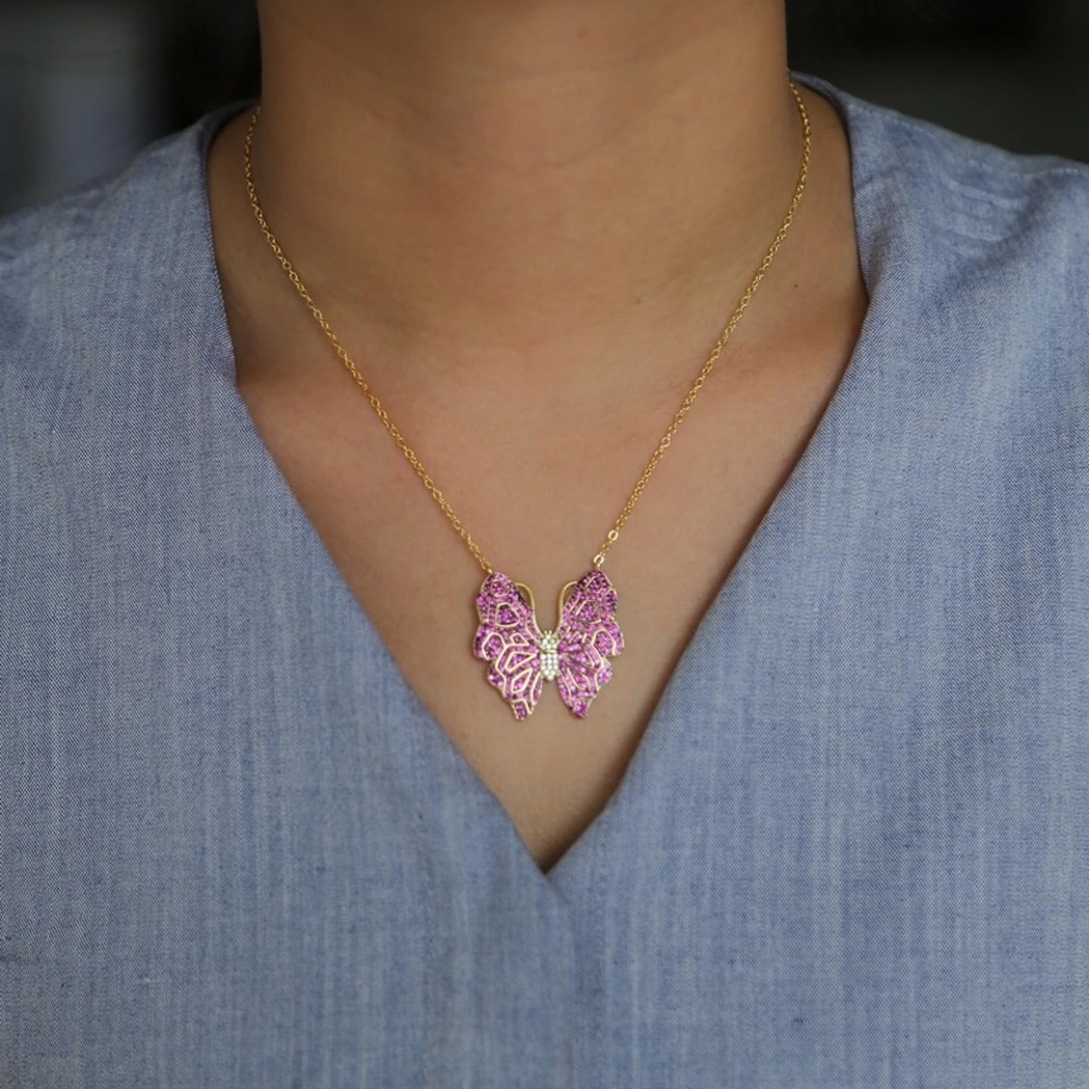 Butterfly pink Swarovski crystal necklace